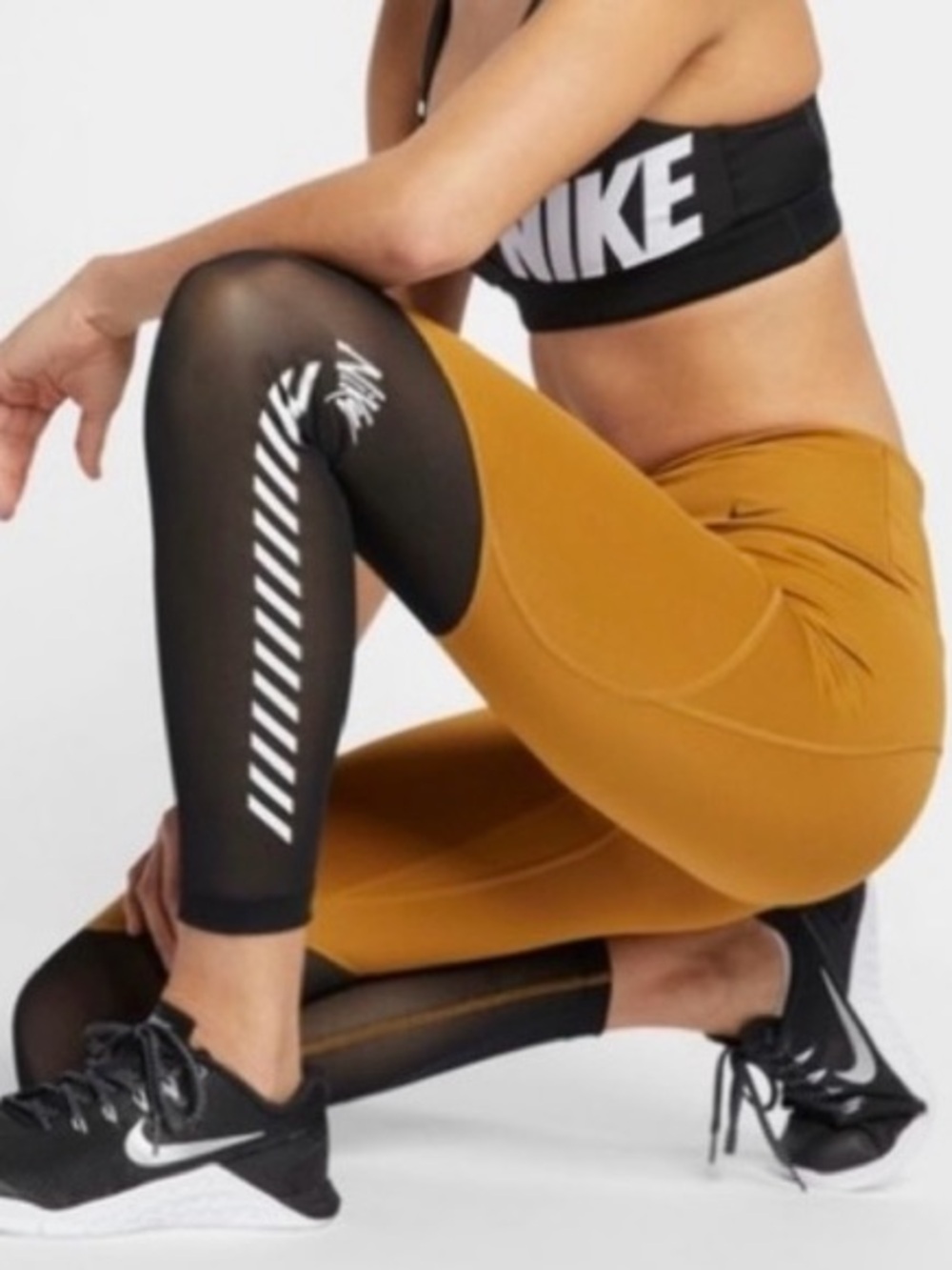 Nike Dri-Fit Mustard Gold Black Performance Leggings Size Medium